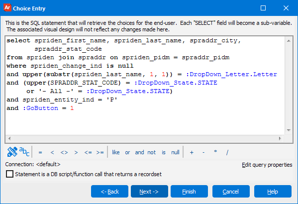 This image shows the SQL Editor where you enter free-form SQL.  Various operators exist on the form that can be used to create expressions.